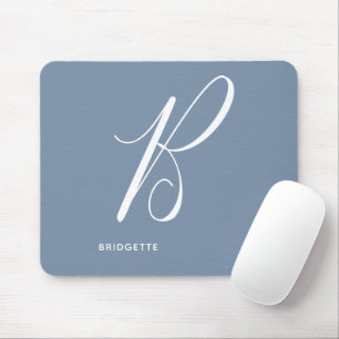 Artfully Monogrammed Script Letter B Blue Mouse Mat