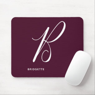 Artfully Monogrammed Script Letter B Burgundy Mouse Mat