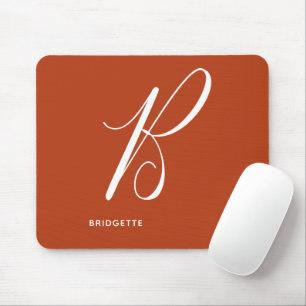 Artfully Monogrammed Script Letter B Burnt Orange Mouse Mat