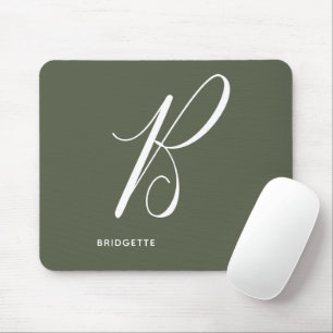 Artfully Monogrammed Script Letter B Chive Green Mouse Mat