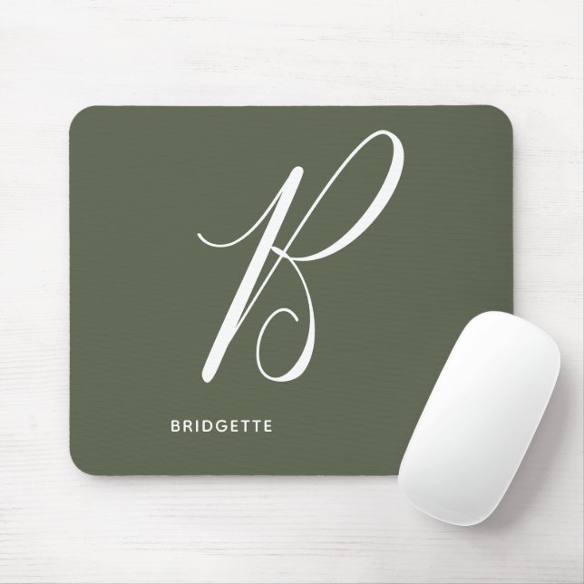 Artfully Monogrammed Script Letter B Chive Green Mouse Mat (With Mouse)