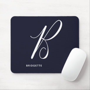Artfully Monogrammed Script Letter B Navy Blue Mouse Mat