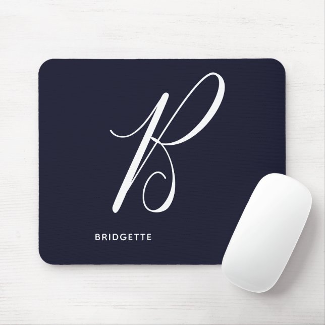 Artfully Monogrammed Script Letter B Navy Blue Mouse Mat (With Mouse)