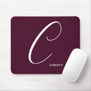 Artfully Monogrammed Script Letter C Burgundy Mouse Mat