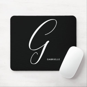 Artfully Monogrammed Script Letter G Black & White Mouse Mat