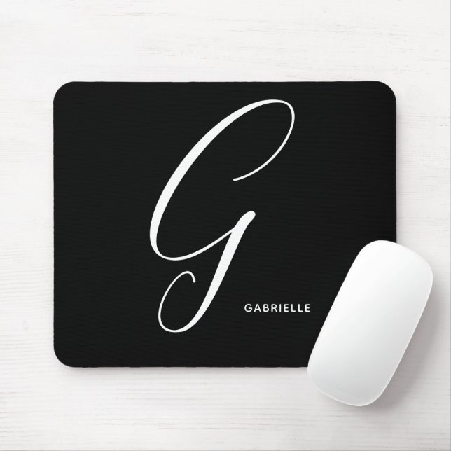 Artfully Monogrammed Script Letter G Black & White Mouse Mat (With Mouse)