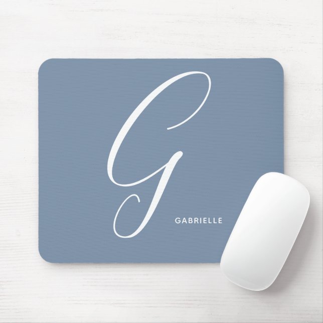 Artfully Monogrammed Script Letter G Blue Mouse Mat (With Mouse)