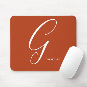 Artfully Monogrammed Script Letter G Burnt Orange Mouse Mat