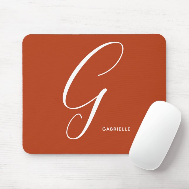 Artfully Monogrammed Script Letter G Burnt Orange Mouse Mat (With Mouse)
