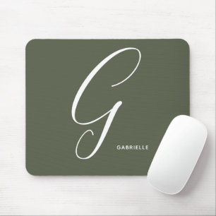 Artfully Monogrammed Script Letter G Chive Green Mouse Mat