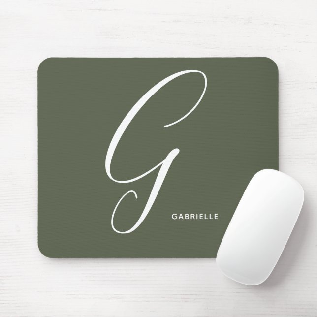Artfully Monogrammed Script Letter G Chive Green Mouse Mat (With Mouse)