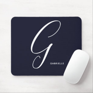 Artfully Monogrammed Script Letter G Navy Blue Mouse Mat