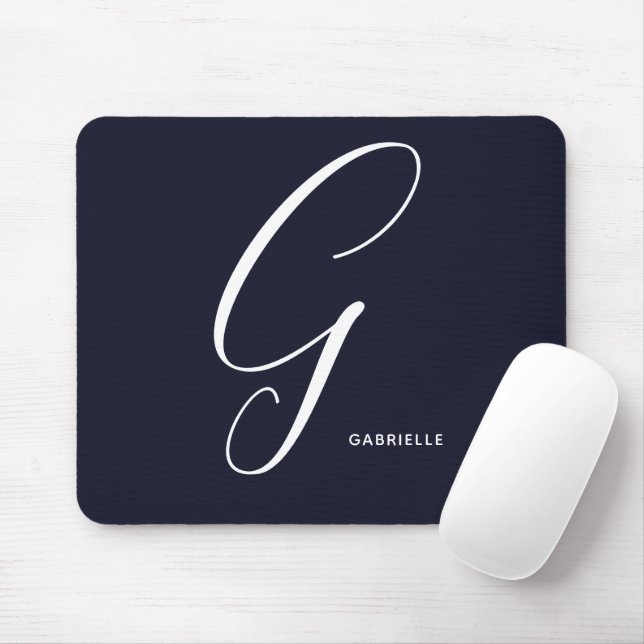 Artfully Monogrammed Script Letter G Navy Blue Mouse Mat (With Mouse)
