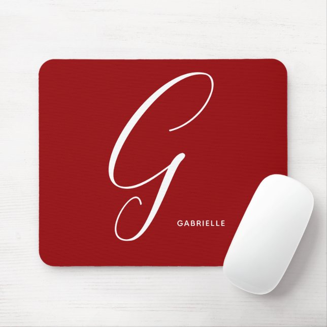 Artfully Monogrammed Script Letter G Red Mouse Mat (With Mouse)