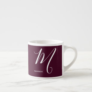 Artfully Monogrammed Script Letter M Burgundy Espresso Cup