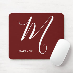 Artfully Monogrammed Script Letter M Burnt Umber Mouse Mat
