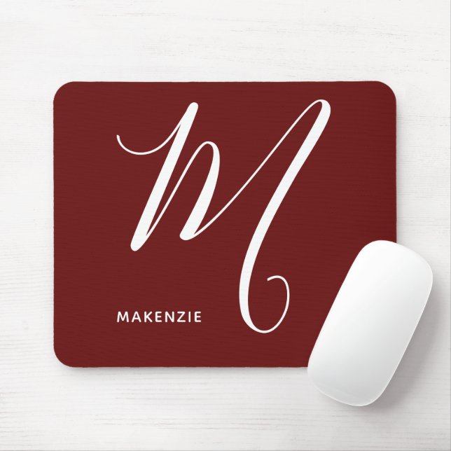 Artfully Monogrammed Script Letter M Burnt Umber Mouse Mat (With Mouse)