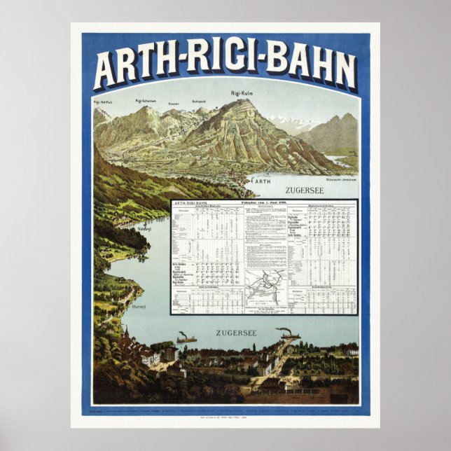Arth Rigi Bahn Switzerland Vintage Poster 1892 (Front)