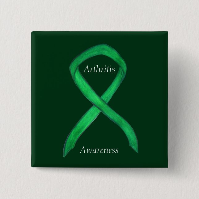 Arthritis Awareness Green Ribbon Custom Pin (Front)