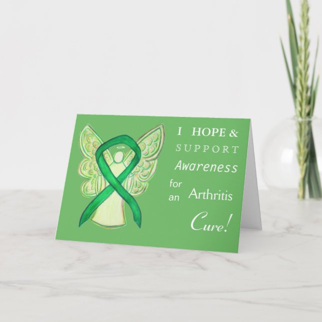 Arthritis Awareness Green Ribbon Greeting Card (Front)