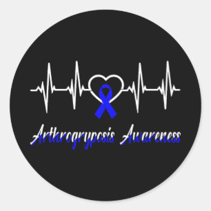 Arthrogryposis Awareness Heartbeat Love Blue Ribbo Classic Round Sticker