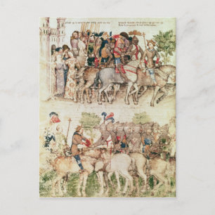 Arthur and his knights setting out on the postcard