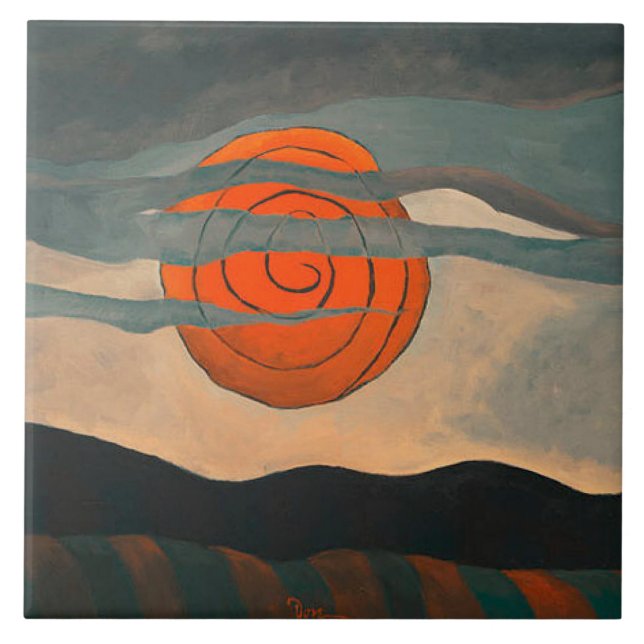 Arthur Dove painting, Red Sun, Tile (Front)