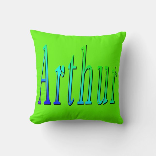 Arthur, Name, Logo, Lime Green Throw Cushion. Cushion (Front)