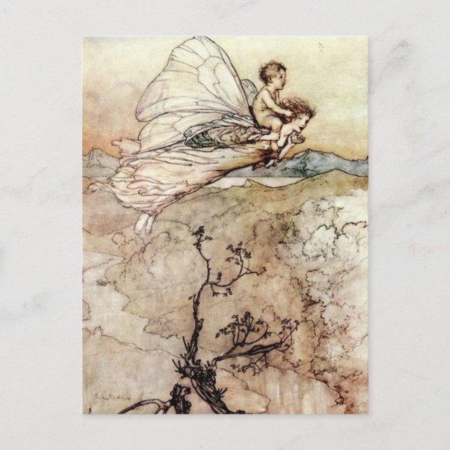 Arthur Rackham Fairy and Baby Flying Postcard (Front)