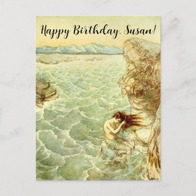 Arthur Rackham Illustration Nymph on a Rock Holiday Postcard (Front)