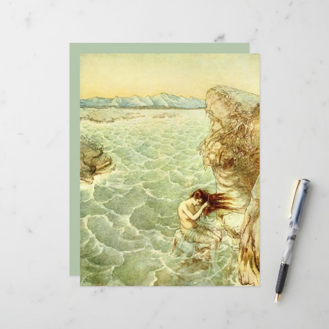 Arthur Rackham Illustration Nymph on a Rock Paper (Front/Back In Situ)