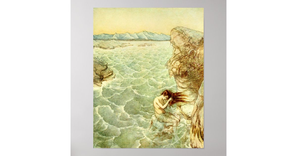 Arthur Rackham Illustration Nymph on a Rock Poster | Zazzle