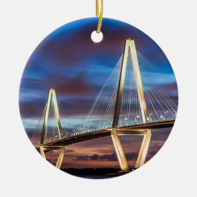 Arthur Ravenal Bridge at Night Ceramic Tree Decoration (Front)