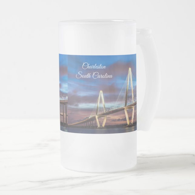 Arthur Ravenel Bridge At Night Frosted Mug (Front Right)