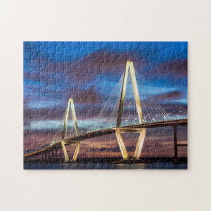 Arthur Ravenel Bridge At Night Jigsaw Puzzle