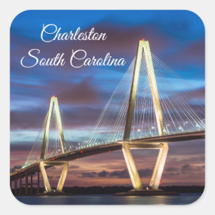 Arthur Ravenel Bridge At Night Square Sticker