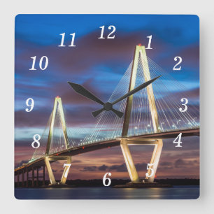 Arthur Ravenel Bridge At Night Wall Clock