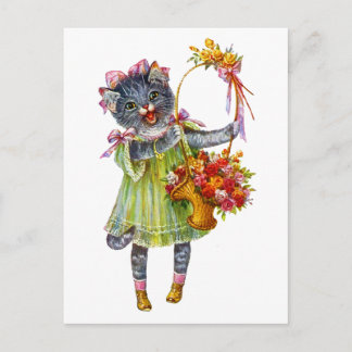 Arthur Theile Kitty Cat with Flower Basket Postcard