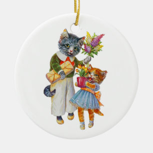 Arthur Thiele Cats Bearing Gifts Ceramic Tree Decoration