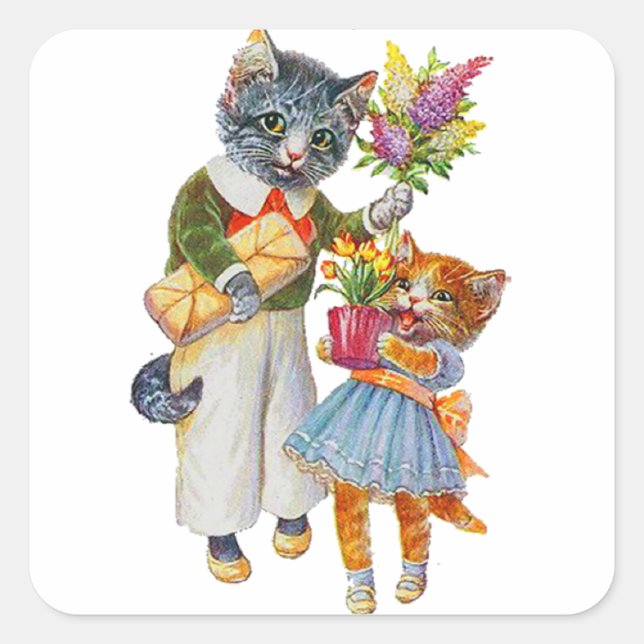 Arthur Thiele Cats Bearing Gifts Square Sticker (Front)