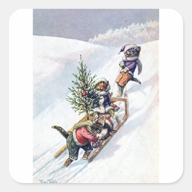 Arthur Thiele - Cats Bring home a Christmas Tree Square Sticker (Front)