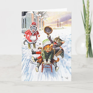 Arthur Thiele - Cats Going Downhill Snow Sledding Holiday Card