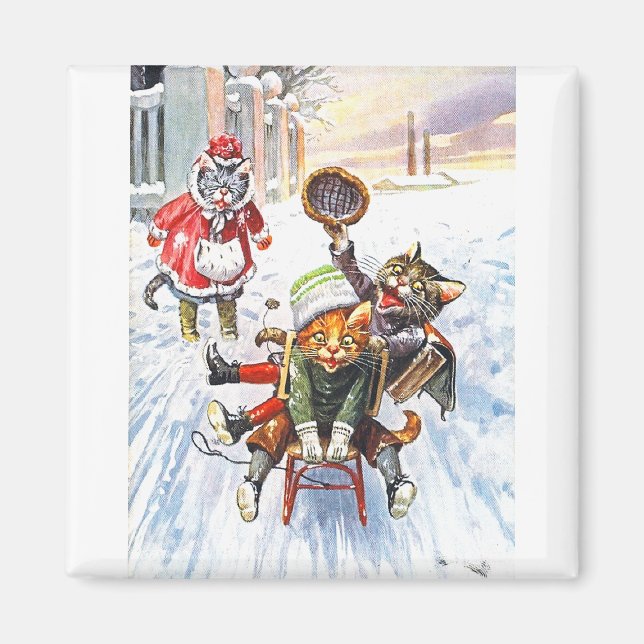 Arthur Thiele - Cats Going Downhill Snow Sledding Magnet (Front)