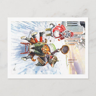 Arthur Thiele - Cats Going Downhill Snow Sledding Postcard