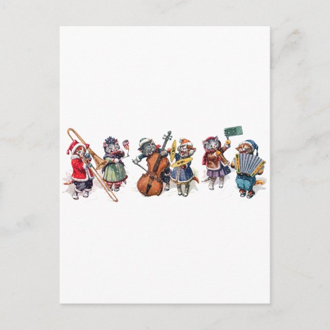 Arthur Thiele -  Cats Play Orchestra in the Snow. Postcard (Front)