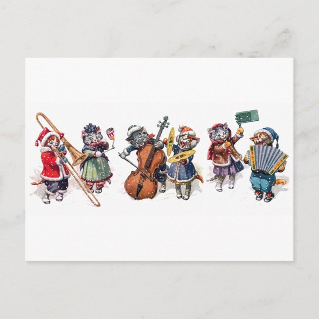 Arthur Thiele -  Cats Play Orchestra in the Snow. Postcard (Front)