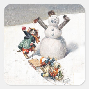 Arthur Thiele Cats Playing in the Snow Square Sticker
