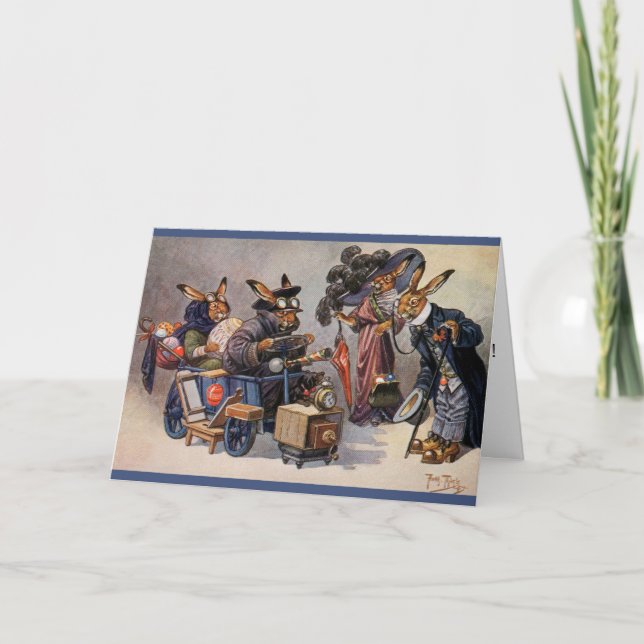 Arthur Thiele Easter Card - Bunnies in Motor Car (Front)