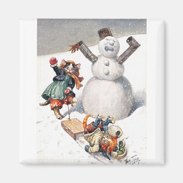 Arthur Thiele - Kittens Take a Tumble in the Snow Magnet (Front)