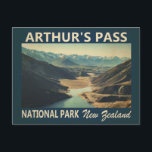 Arthur's Pass National Park New Zealand Vintage Postcard<br><div class="desc">Arthur's Pass vector artwork design. The highest pass over the Southern Alps,  Arthur's Pass was historically known to Maori hunting parties as a route between east and west.</div>